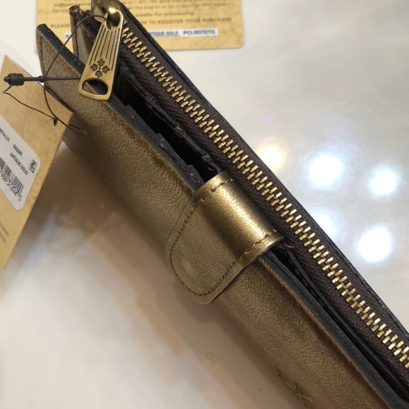 Patricia Nash Nazari Distressed Metallic Bifold Leather Wallet Antique Gold NWT - Picture 15 of 16